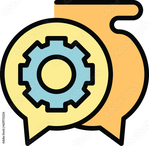 Gear chat support icon outline vector. Customer call. Center help color flat