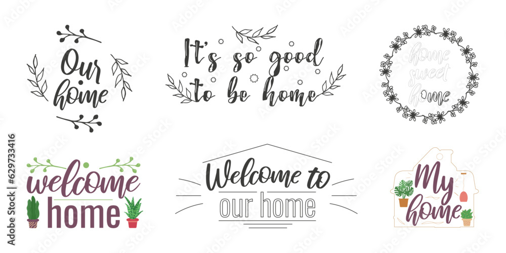 Cozy phrases on the theme of home. Postcard design. a flyer, a banner. Vector illustration.