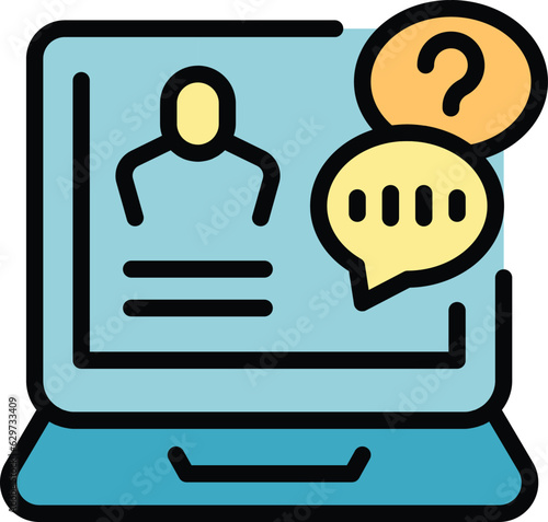 Laptop chat icon outline vector. Support customer. Call service color flat
