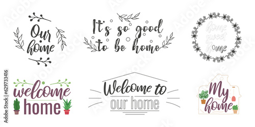 Cozy phrases on the theme of home. Postcard design. a flyer  a banner. Vector illustration.