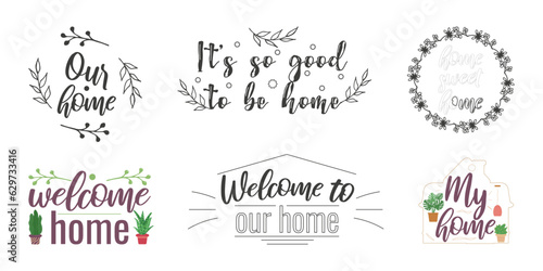 Cozy phrases on the theme of home. Postcard design. a flyer, a banner. Vector illustration.