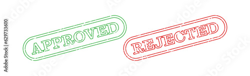 Approved, rejected text, retro style rubber stamp outline. Aged red green vector seal stamp illustration with approved and rejected text. 