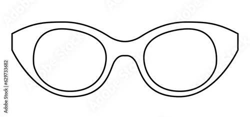 Retro frame glasses fashion accessory illustration. Sunglass front view for Men, women, unisex silhouette style, flat rim spectacles eyeglasses with lens sketch outline isolated on white background
