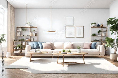 view of modern living room with sofa and blank mock-up in background ai generated 