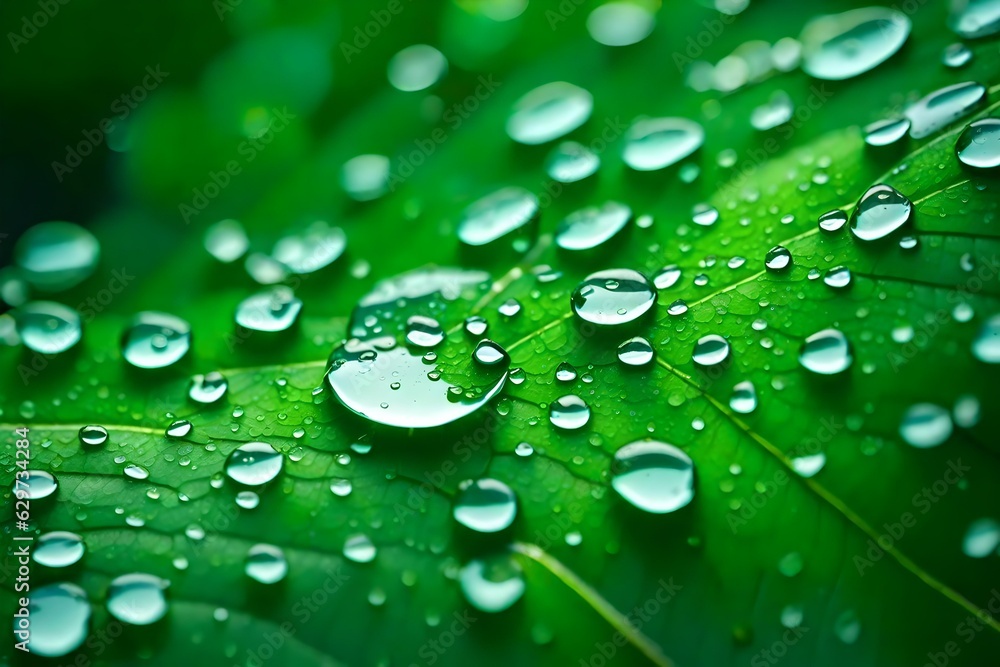 the closeup of rain drops on green leaf ai generated 