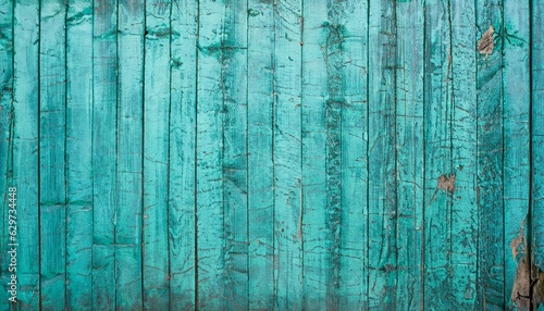 Surface an old wood texture, wooden background, turquoise wood, Generative AI