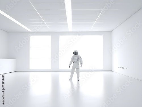 Astronaut in empty white room