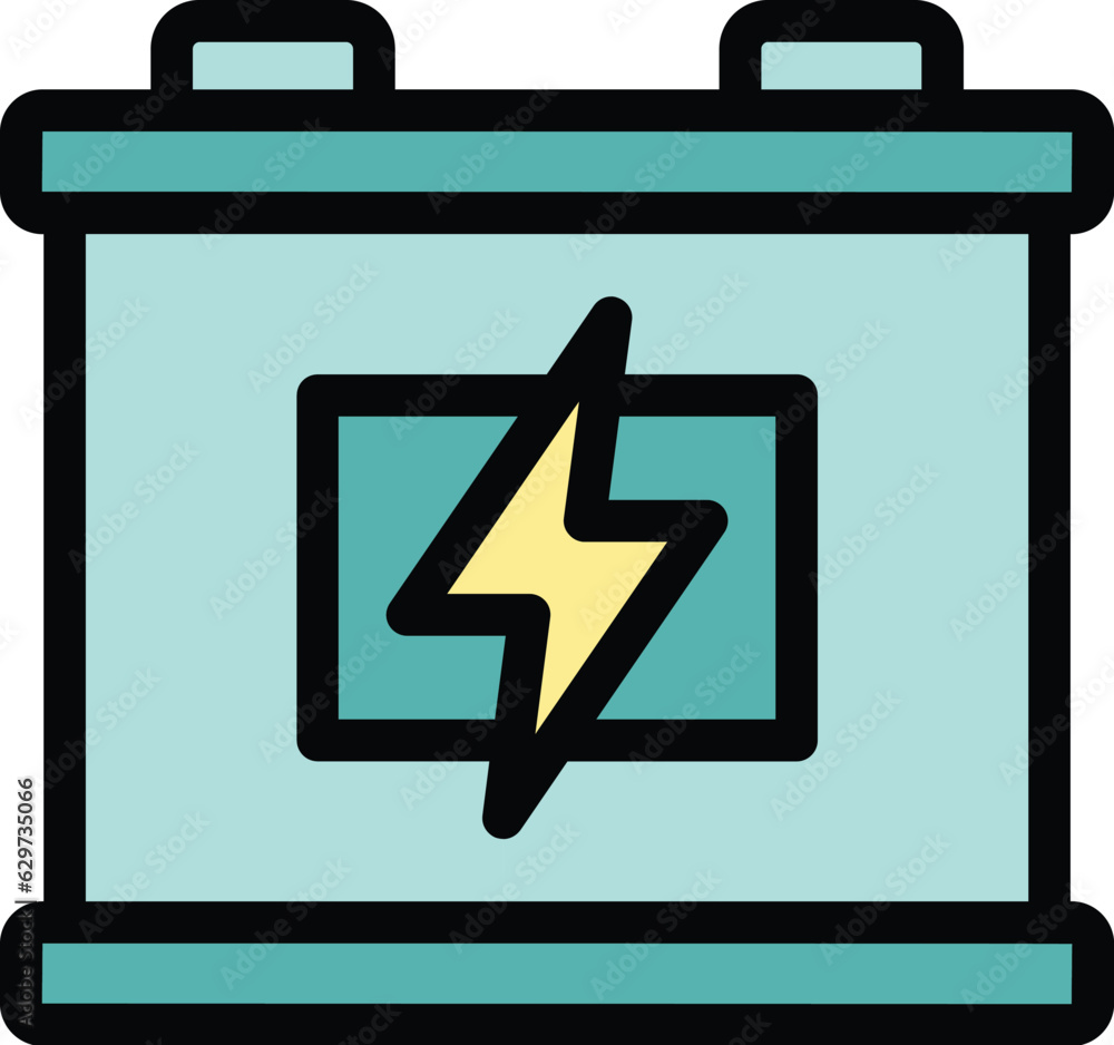 Load car battery icon outline vector. Electric energy. Low alkaline color flat Load car battery icon outline vector. Electric energy. Low alkaline color flat