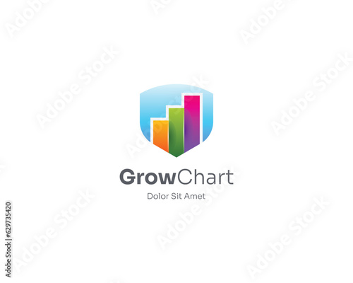 Growing chart business with creative shield logo gradient