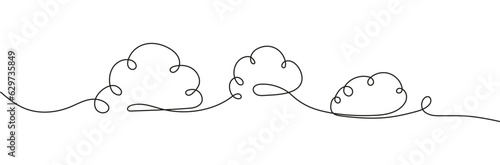 Continuous line drawing of cloud. Clouds in the sky in continuous line art drawing style.