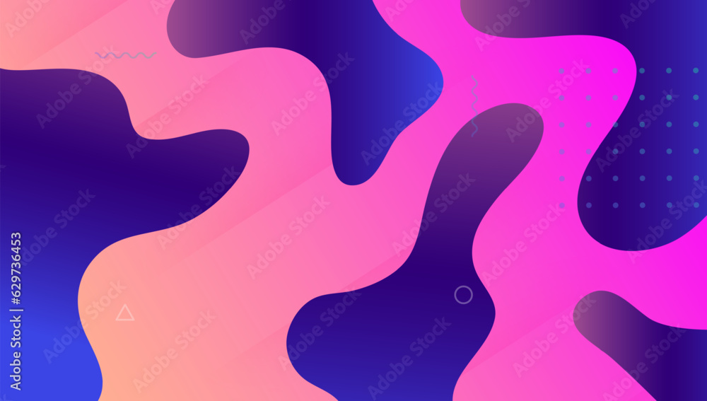Modern Layout. Vibrant Journal. Pink Hipster Poster. Art Abstract Shape. Liquid Shapes. Technology Frame. Flow Landing Page. Color Colorful Invitation. Violet Modern Layout
