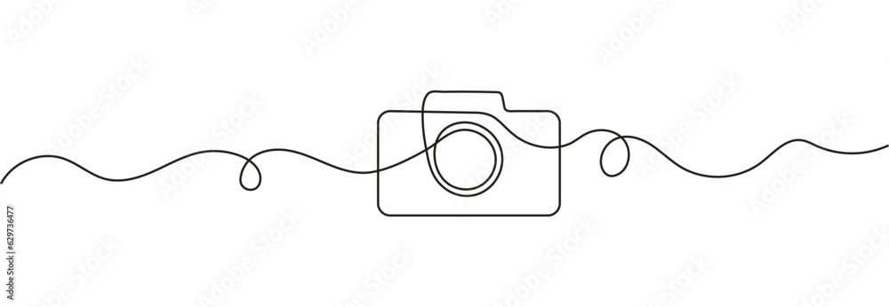 Camera icon in continuous line style. Line art of photo camera icon.