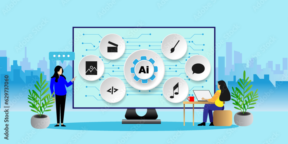 Generative AI Concept With icons. Cartoon Vector People Illustration Generative AI Concept With icons. Cartoon Vector People Illustration