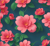 Realistic pink flowers seamless pattern design. Generative AI