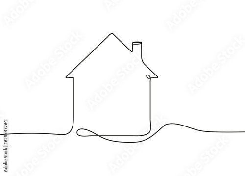 Tela Continuous thin line home vector illustration