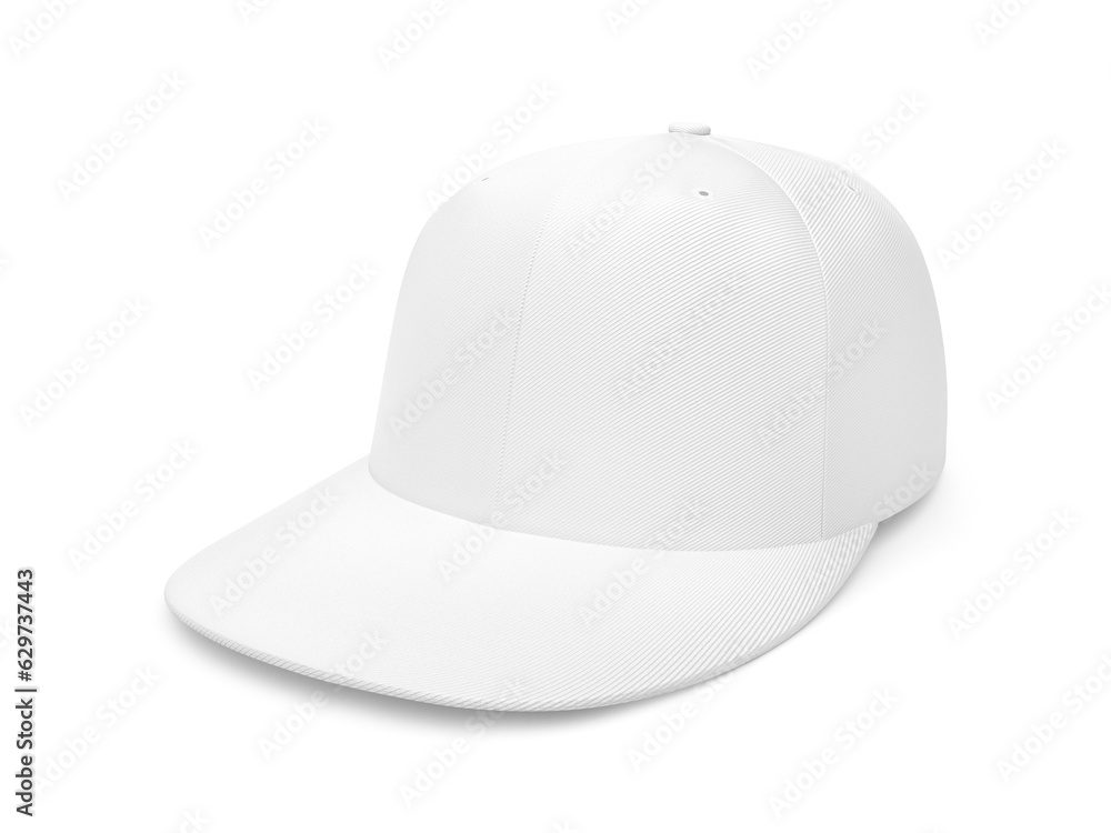 Blank Cap White Mockup Half Side View, isolated on a White Background Blank Cap White Mockup Half Side View, isolated on a White Background