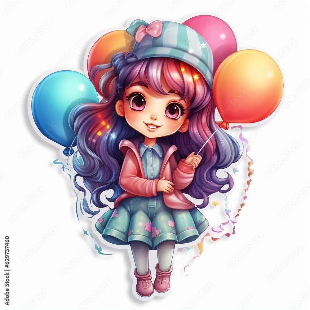 Cute 3D girl with balloon sticker for Kids Cute 3D girl with balloon sticker for Kids