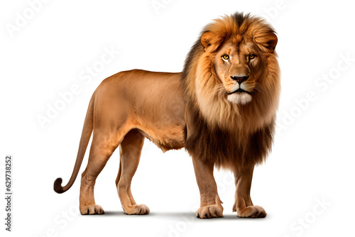 Lion isolated on white background. Animal right side portrait.
