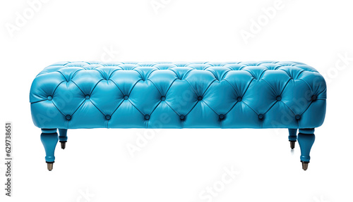 Blue tufted ottoman bench isolated on transparent background. PNG file, cut out