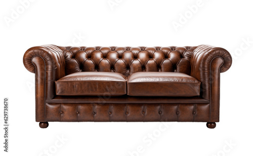 Brown leather chesterfield sofa isolated on transparent background. PNG file, cut out