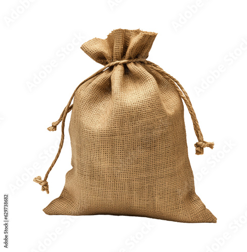 Burlap sack bag isolated on transparent background. PNG file, cut out