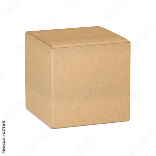 Cube Kraft Cardboard box mockup, isolated on a white background