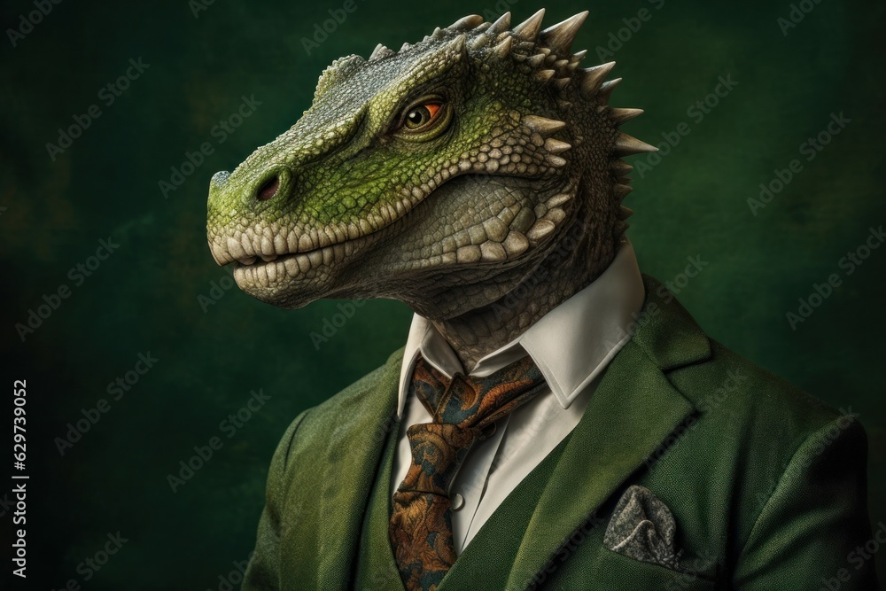Anthropomorphic dragon dressed in a suit like a businessman. Business Concept. AI generated, human enhanced. Anthropomorphic dragon dressed in a suit like a businessman. Business Concept. AI generated, human enhanced.