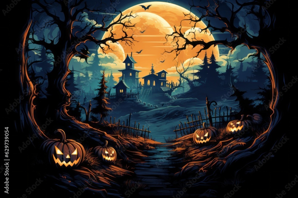 Cartoon background with bats. Halloween concept. Backdrop with selective focus and copy space