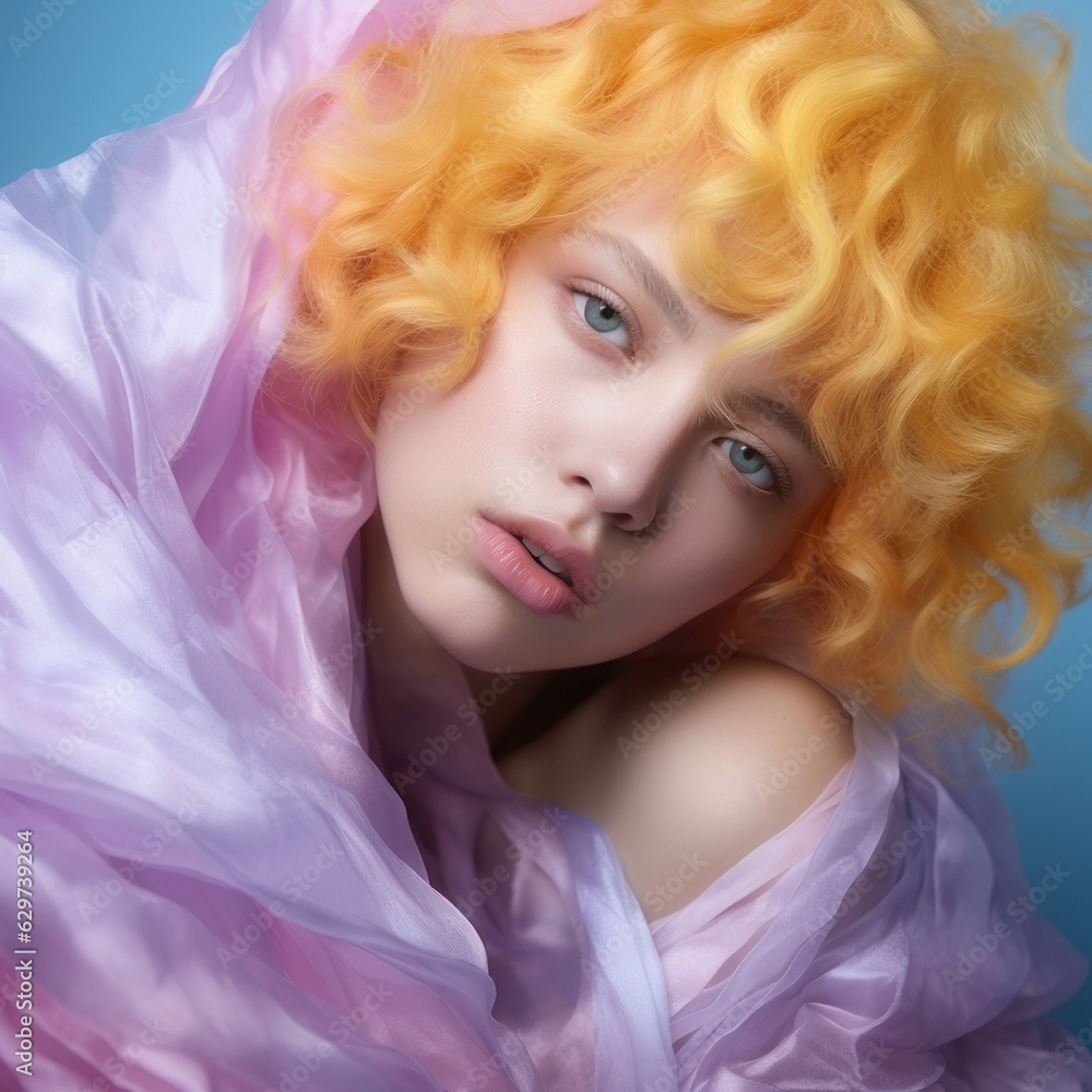 Love, beautiful girl portrait in pastel colors. A symbol of youth, happiness and freedom. Concept of pastel colors and creative poses. Generative AI
