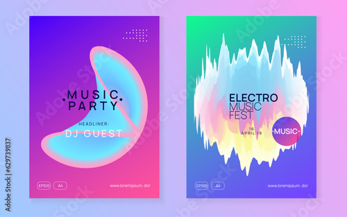 Music Flyer. Elegant Pattern For Presentation Design. Jazz Effect For Set. Wavy Electronic Banner. Club And Discotheque Shape. Pink And Blue Music Flyer