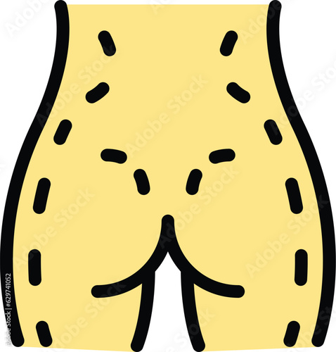 Back leg liposuction icon outline vector. After diet. Plastic skin color flat