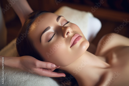 Beautiful woman with healthy skin at the spa salon Generative AI