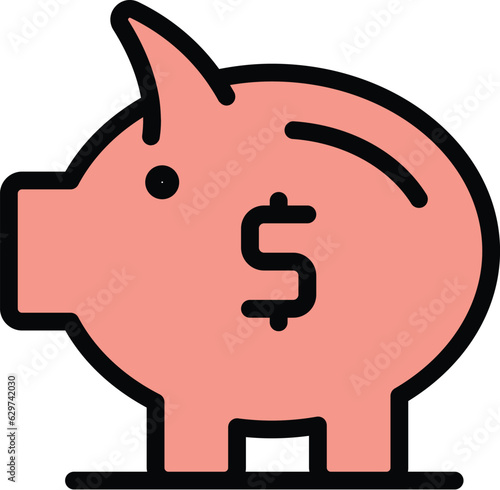 Piggy bank payment icon outline vector. Money loan. Income credit color flat