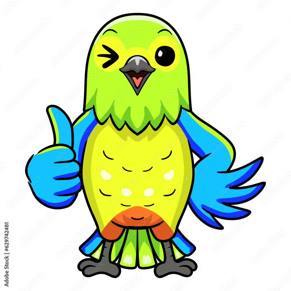 Fototapeta premium Cute orange bellied parrot cartoon giving thumb up