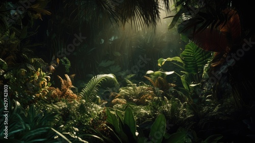 amazing photo of plants. tropical forest in the night