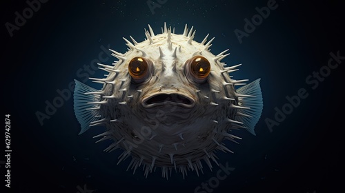 photograph of a puffer fish at the bottom of the sea photo