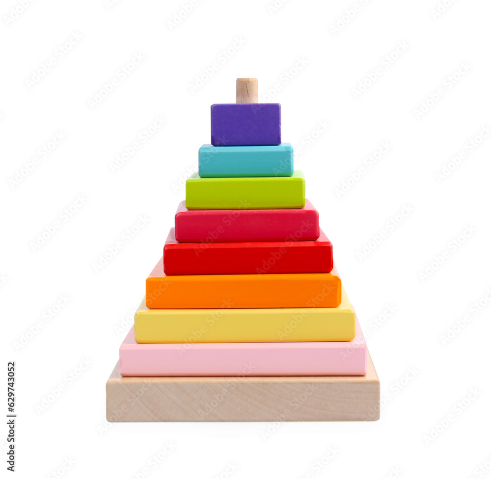 Colorful wooden pyramid isolated on white. Children's toy Colorful wooden pyramid isolated on white. Children's toy