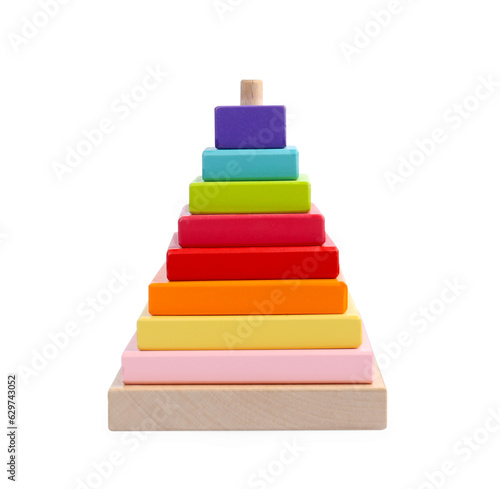 Colorful wooden pyramid isolated on white. Children's toy