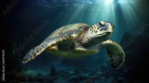 sea turtle swimming in water