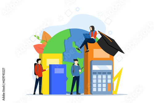 University campus vector illustration concept with students and school elements. back to school. school season. University entrance examination. costs to enter the university. flat vector illustration