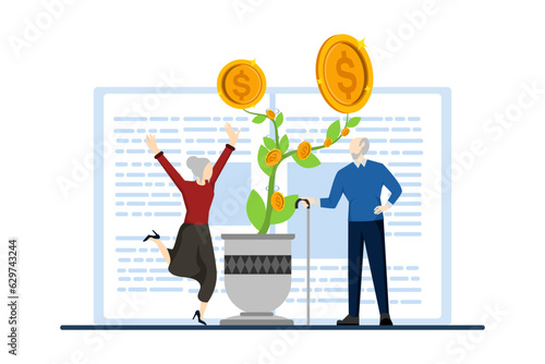 retirement financial literacy concept, retirement investment, retirement preparation with little people. pension fund abstract vector illustration. Parents education, money saving metaphor.