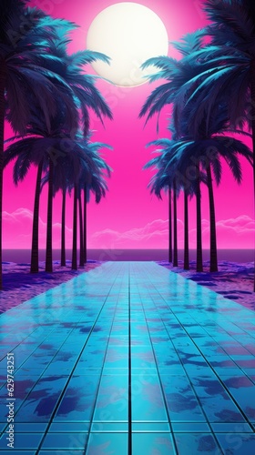 beach with palm trees vaporwave