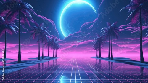 tropical island with trees vaporwave