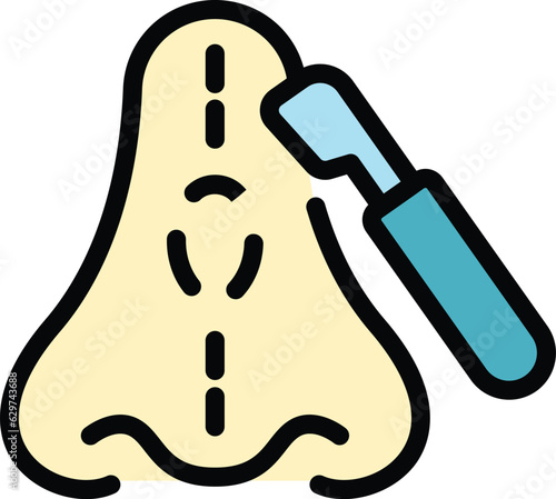 Rhinoplasty icon outline vector. Nose surgery. Plastic face color flat