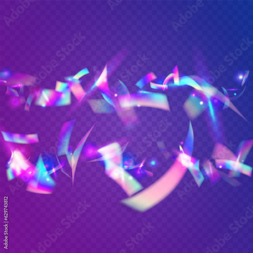 Iridescent Effect. Transparent Confetti. Glamour Foil. Holographic Glitter. Pink Disco Sparkles. Glitter Art. Party Burst. Retro Colorful Decoration. Violet Iridescent Effect