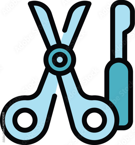 Rhinoplasty scissors icon outline vector. Surgery face. Body anatomy color flat