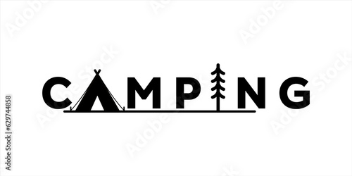 vector logo sign camping on white. outdoor travel adventure silhouette, lettering text camping.