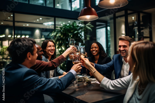 A group of people drinking wine together in a group  in the style of joyful celebration