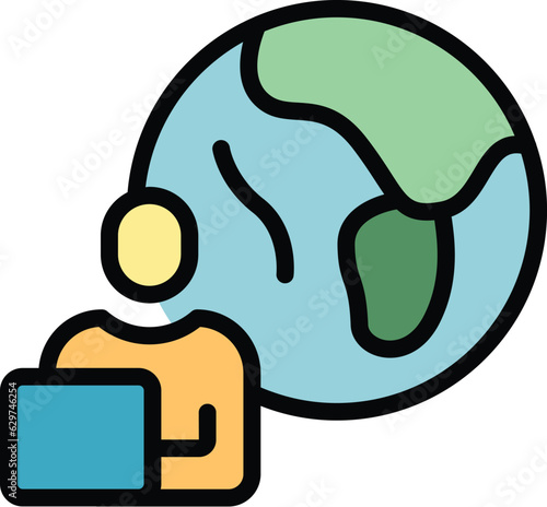 Global integrity icon outline vector. Value impact. Team vision color flat