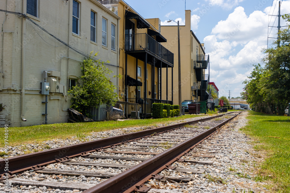 Fototapeta premium Railroad tracks small town
